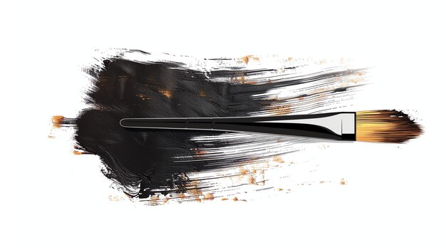 Pittura ad olio astratta nera con un pennello