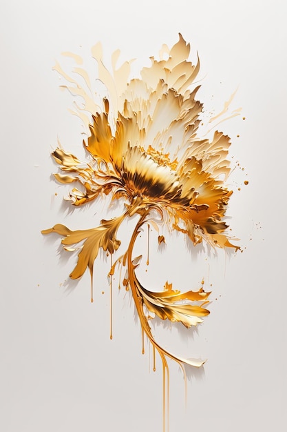 Pittura ad olio floreale astratta Fiore di marigold dorato e giallo su sfondo bianco