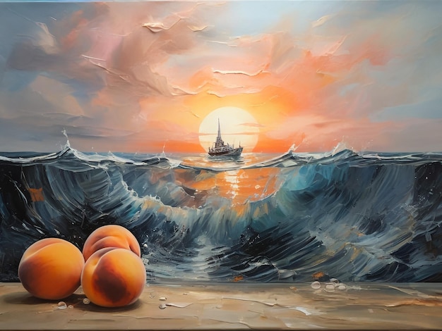 pittura ad olio originale su tela nave a vela nell'oceano