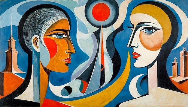 Pittura artistica astratta di una giovane donna e un uomo