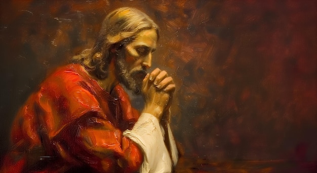Pittura artistica del ritratto di Gesù Cristo in preghiera