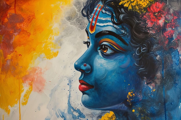 pittura artistica del volto del dio indù Shri Krishna