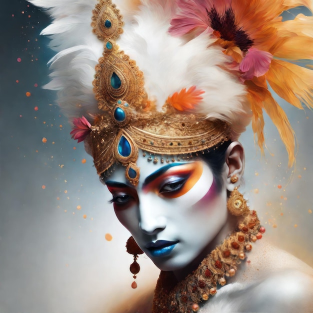 pittura artistica della donna indiana con make-up creativo pittura artistica del uomo indiano