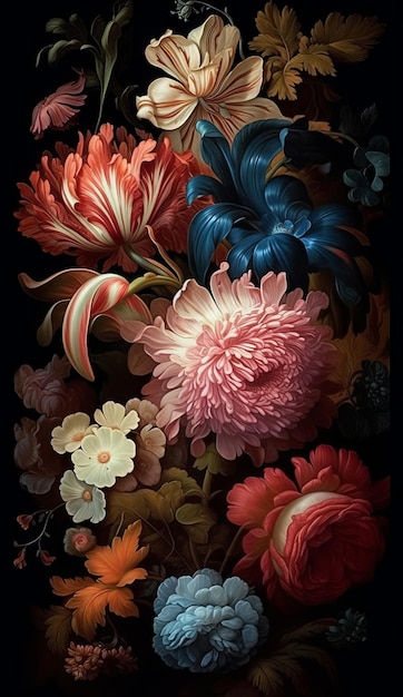 Pittura artistica Fiori colorati su fondo nero