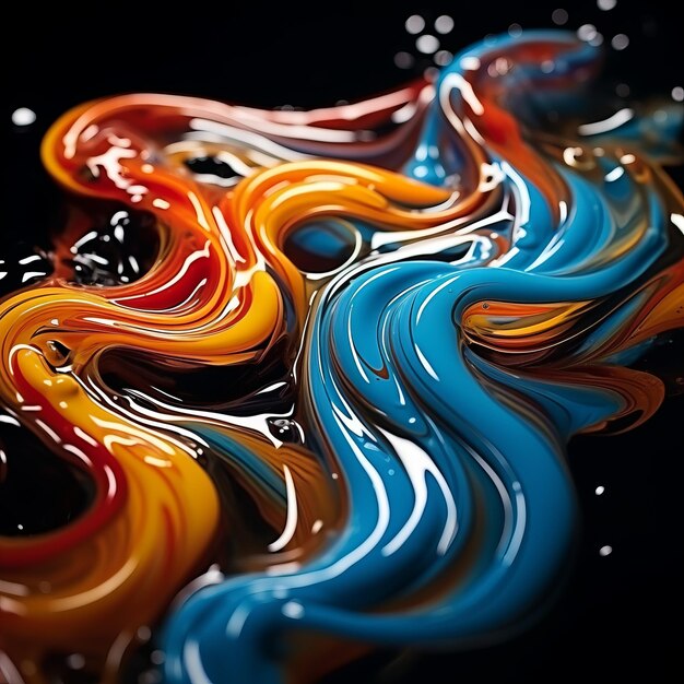 Pittura astratta colorata con vortici blu arancione e rosso