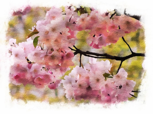 Pittura astratta di disegno del fiore di sakura rosa dell'acquerello, illustrazione dell'acquerello di sakura