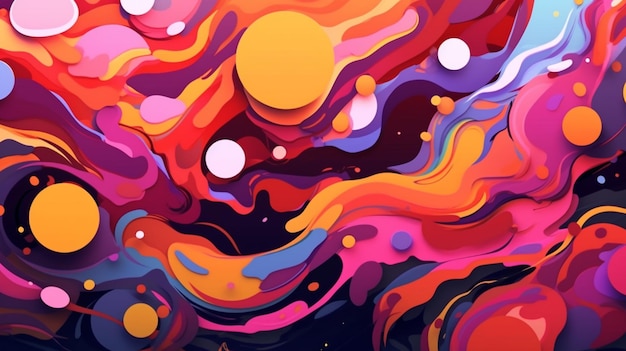 Pittura astratta di forme e colori colorati su uno sfondo nero AI Generative