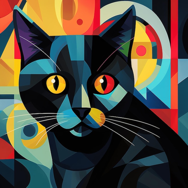 Pittura astratta di gatto nero nello stile di Pablo Picasso Animali domestici arte Illustrazione AI generativa
