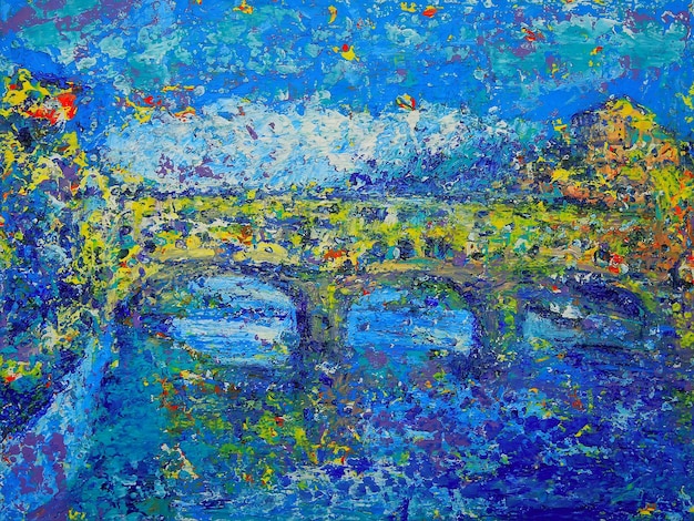 Pittura astratta di Ponte Vecchio a Firenze, Italia