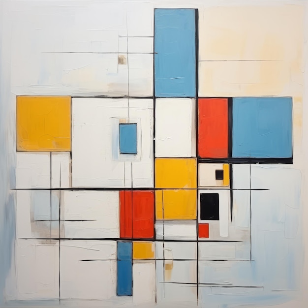 Pittura astratta moderna con influenza De Stijl e ispirazione Mondriana