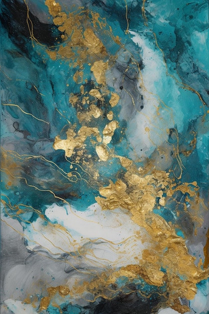 Pittura blu e oro su una parete di marmo