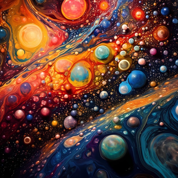 Pittura che raffigura l'intero universo con motivi colorati