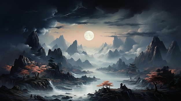 Pittura cinese della valle di montagna