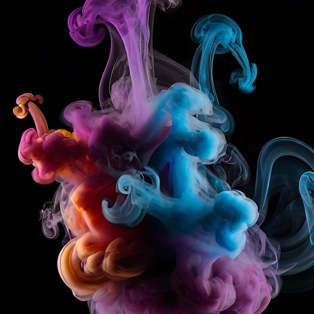 pittura colorata di fumo con sfondo nero generata dall'AI