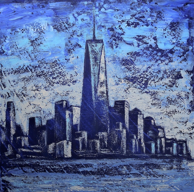 Pittura d'arte disegnata sulla base degli edifici dell'isola di Manhattan a New York City