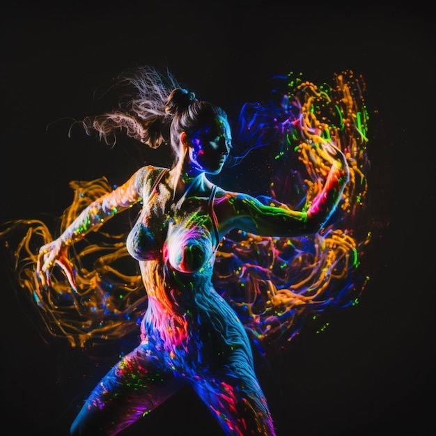 Pittura danzante della donna con l'illustrazione al neon di illuminazione