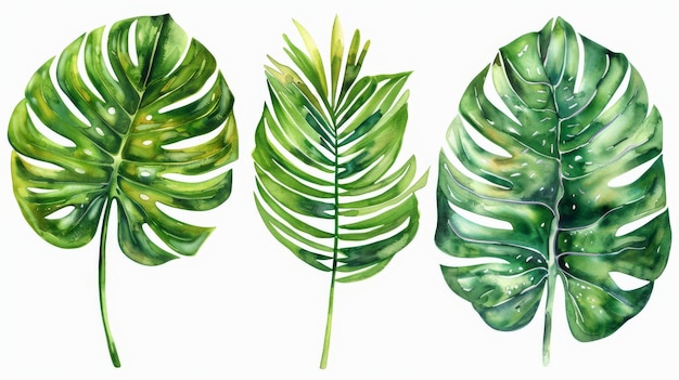 Pittura dettagliata ad acquerello di foglie tropicali