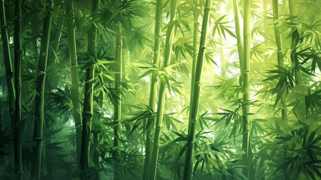Pittura di alberi di bambù in una foresta Un'opera d'arte serena della bellezza della natura