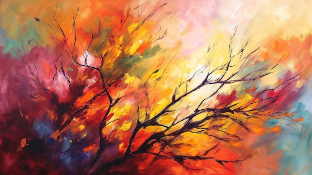 Pittura di albero nudo su tela raffigurante rami senza foglie in rappresentazione artistica