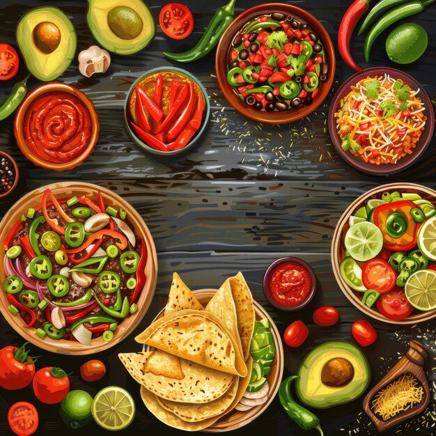 Pittura di cibo messicano su un tavolo