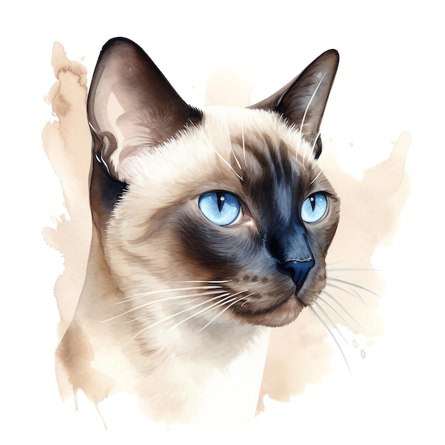 Pittura di clipart dell'acquerello del ritratto del gatto siamese