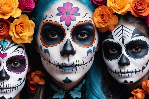 Pittura di faccia di teschio di zucchero di una celebrazione del Dia de los Muertos