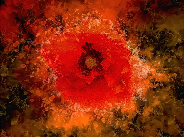 Pittura di fiori astratta in rosso su uno sfondo nero