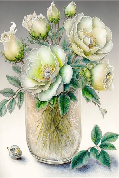 Pittura di fiori bianchi in un vaso di vetro ai generativa