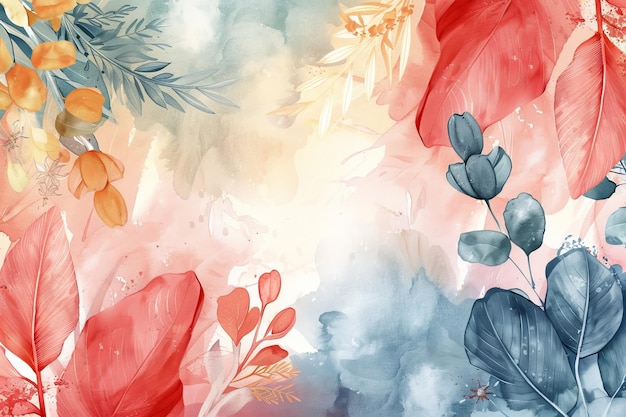 Pittura di fiori e foglie rosse e blu