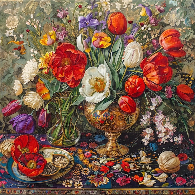 Pittura di fiori e un vaso per il felice Nowruz