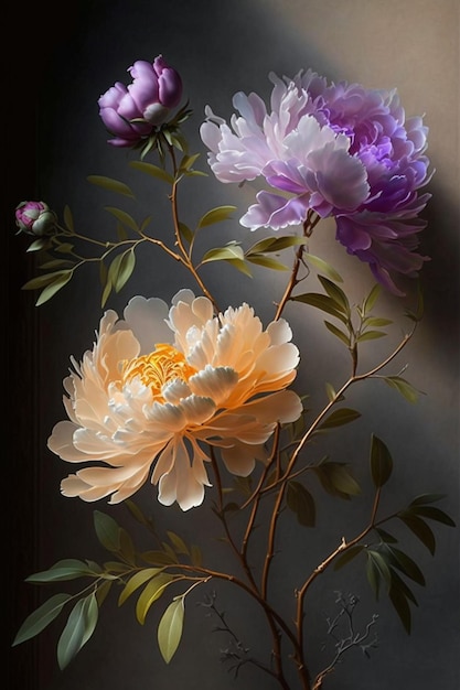 Pittura di fiori in un vaso su un tavolo generativo ai