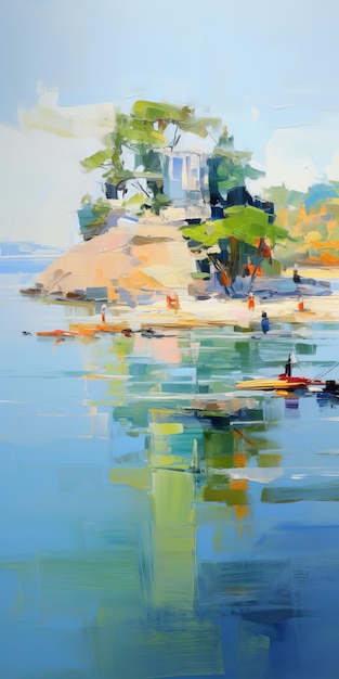 Pittura di isole vibranti con immagini sfocate e tecnica en plein air