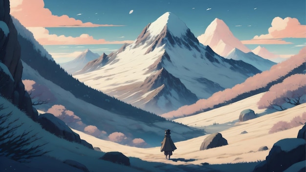 Pittura di paesaggi di montagne innevate illustrazione generativa AI