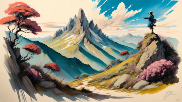 Pittura di paesaggi di montagne innevate illustrazione generativa AI