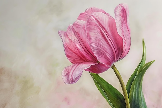 Pittura di tulipani Flore primaverile Disegno di tulipani Illustrazione botanica Copia spazio