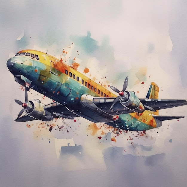 pittura di un aereo con una spruzzatura di vernice colorata su di esso generativo ai