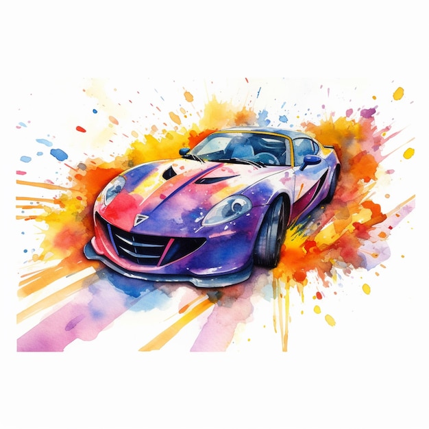 Pittura di un'auto sportiva con spruzzi di vernice colorata generativa ai