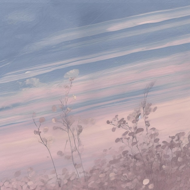 pittura di un campo di fiori con uno sfondo celeste generativo ai