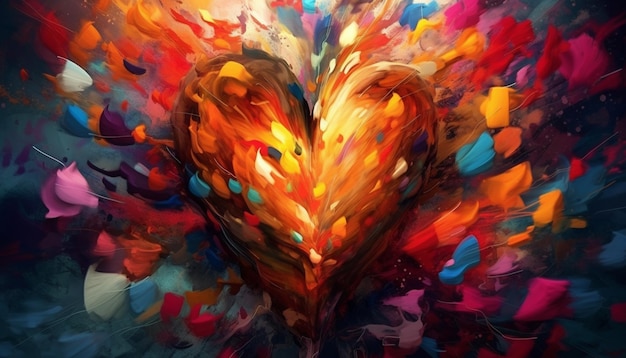 Pittura di un cuore con molti colori e forme generative ai