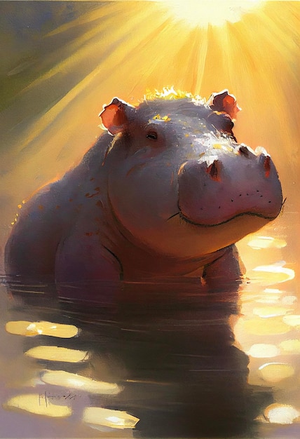 Pittura di un ippopotamo nell'acqua generativa ai