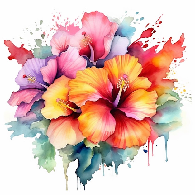 Pittura di un mazzo di fiori con vernice ad acquerello generativa ai