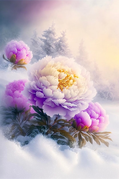 Pittura di un mazzo di fiori nella neve generativa ai