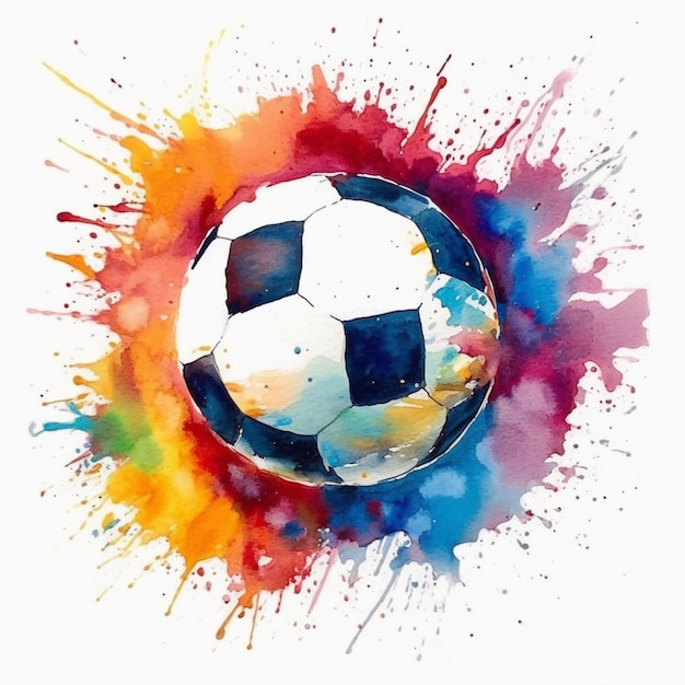 Pittura di un pallone da calcio con una spruzzata colorata di vernice generativa ai