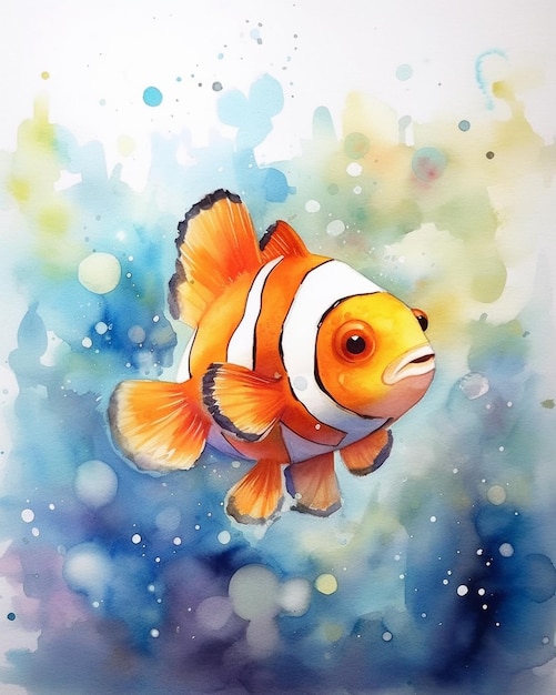 Pittura di un pesce clown con bolle sullo sfondo generativo ai