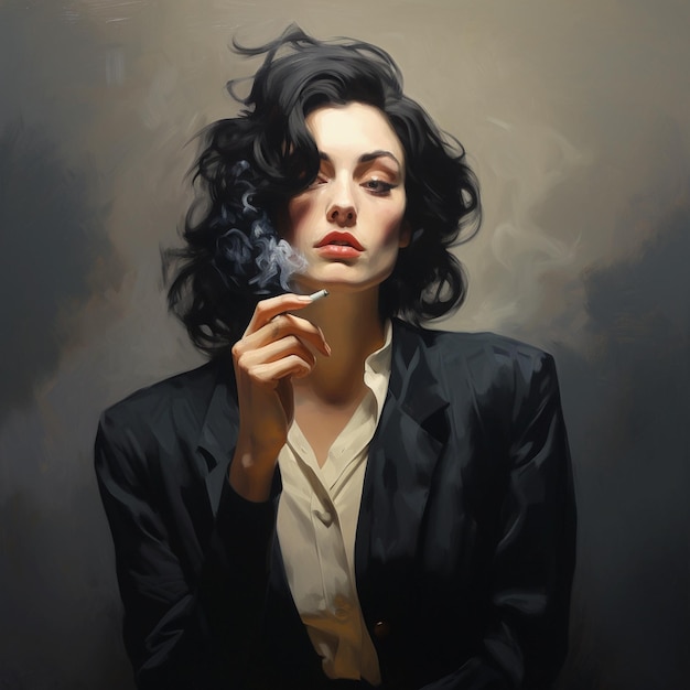 Pittura di una donna che fuma una sigaretta