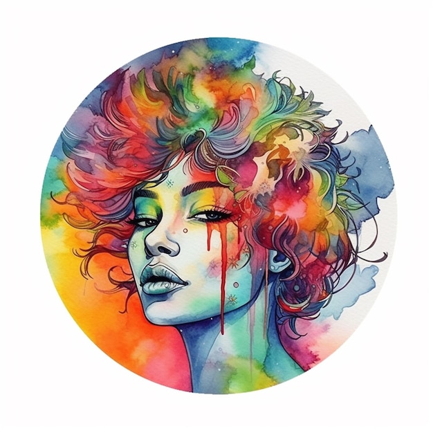 Pittura di una donna con i capelli colorati e un viso colorato generativo ai