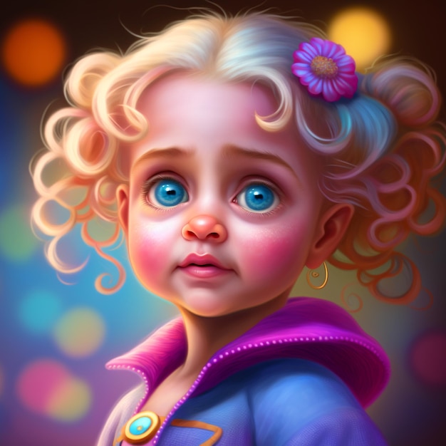 Pittura di una ragazzina con i capelli biondi e gli occhi blu generativa ai