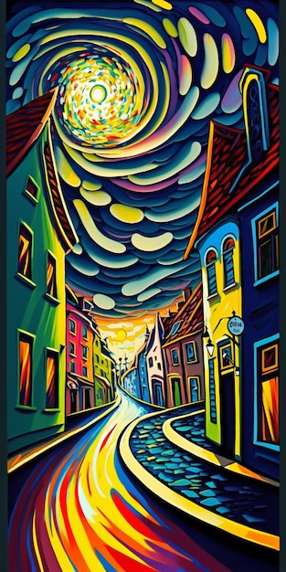 Pittura di una strada con edifici colorati ai generativa