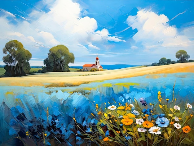 Pittura di vista panoramica della natura Bella arte paesaggistica