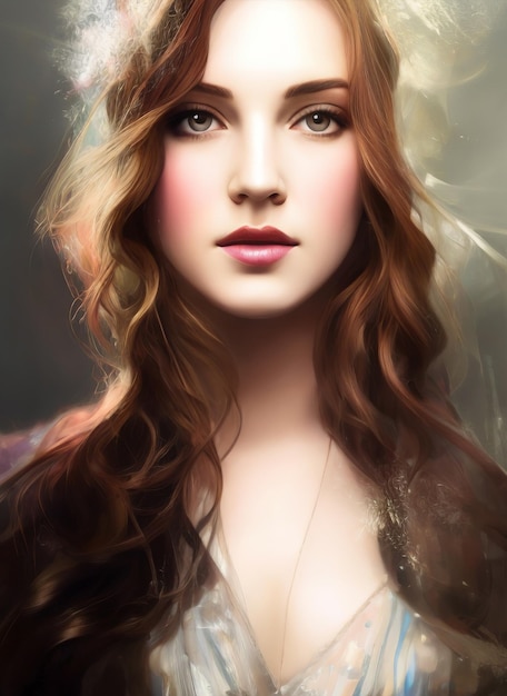 Pittura digitale colorata del ritratto di una bella donna